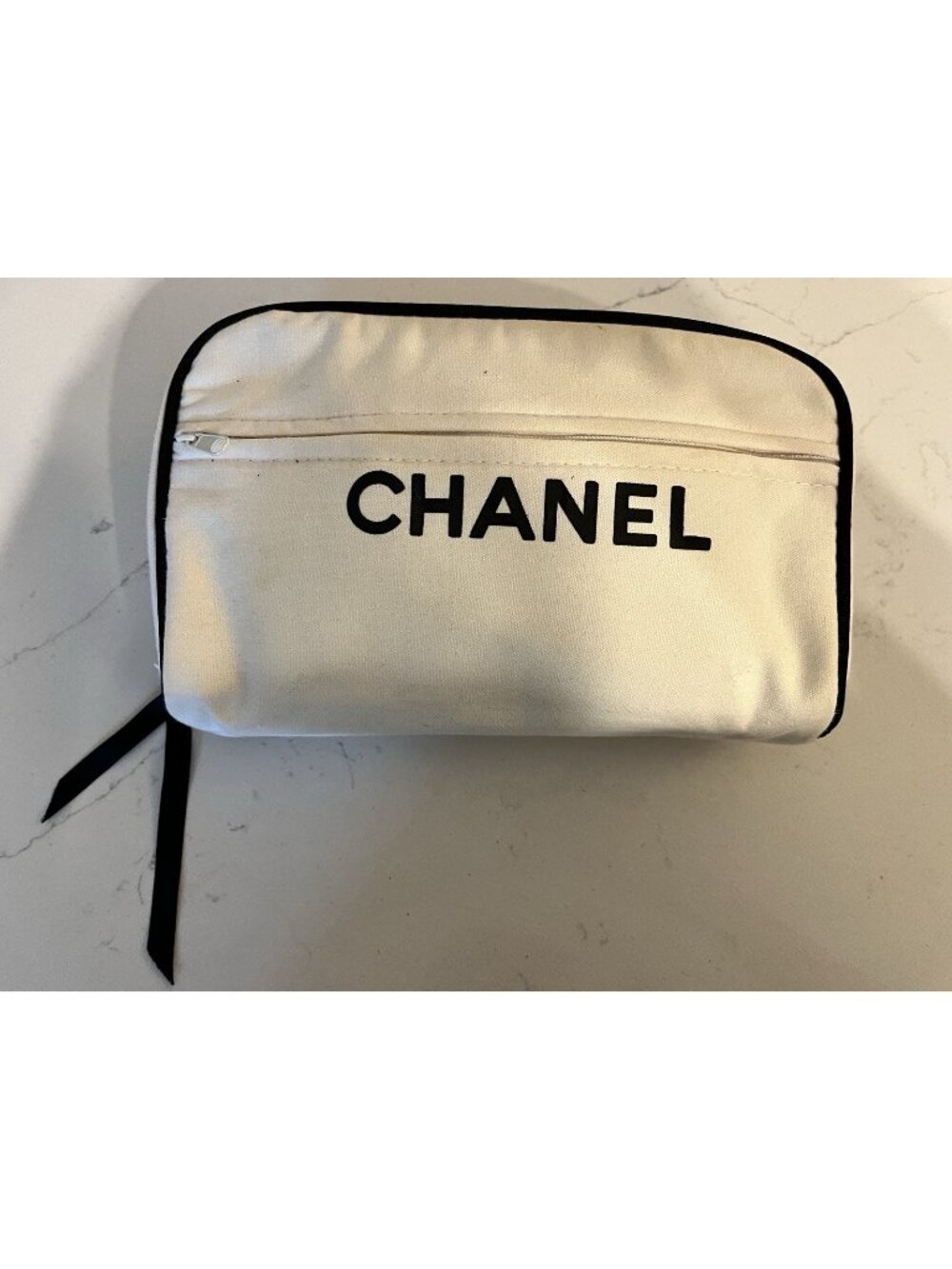 CHANEL Canvas Zipper  RARE Carry ALL Cosmetic Pouch Bag  GWP White